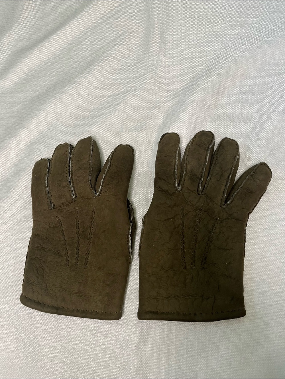 Saks Fifth Avenue Leather Gloves Army Green Made in Italy